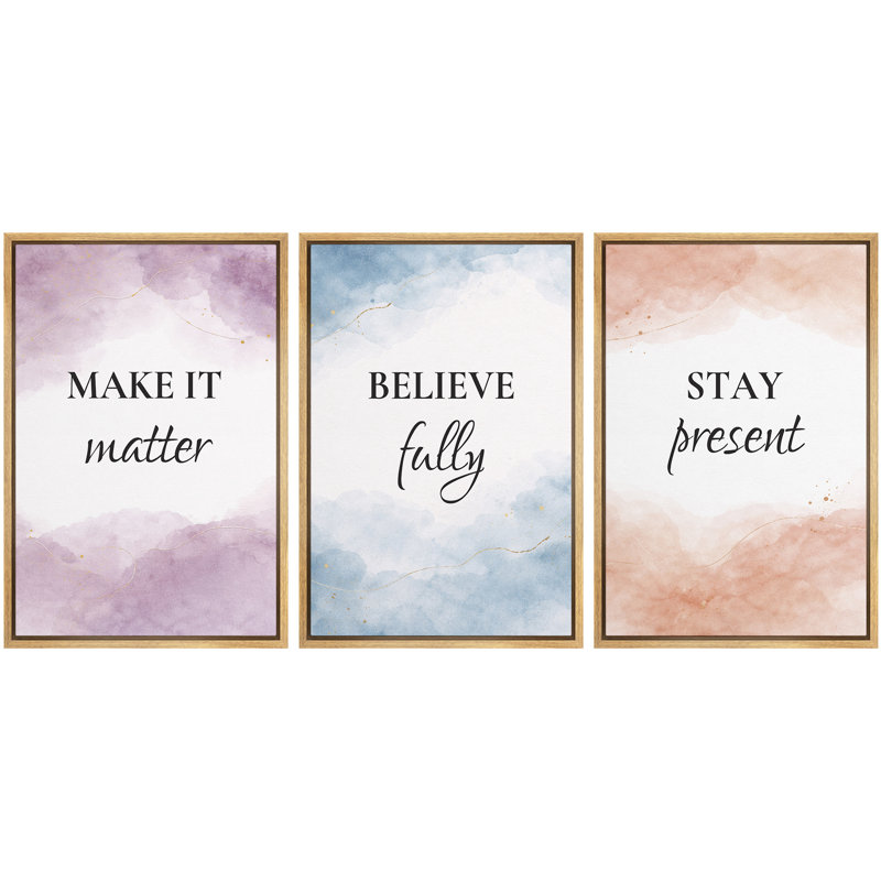 «Make It Believe Stay Présent», impression sur toile encadrée sur toile, 3 pièces, Naturel, H 36 po x l 24 po