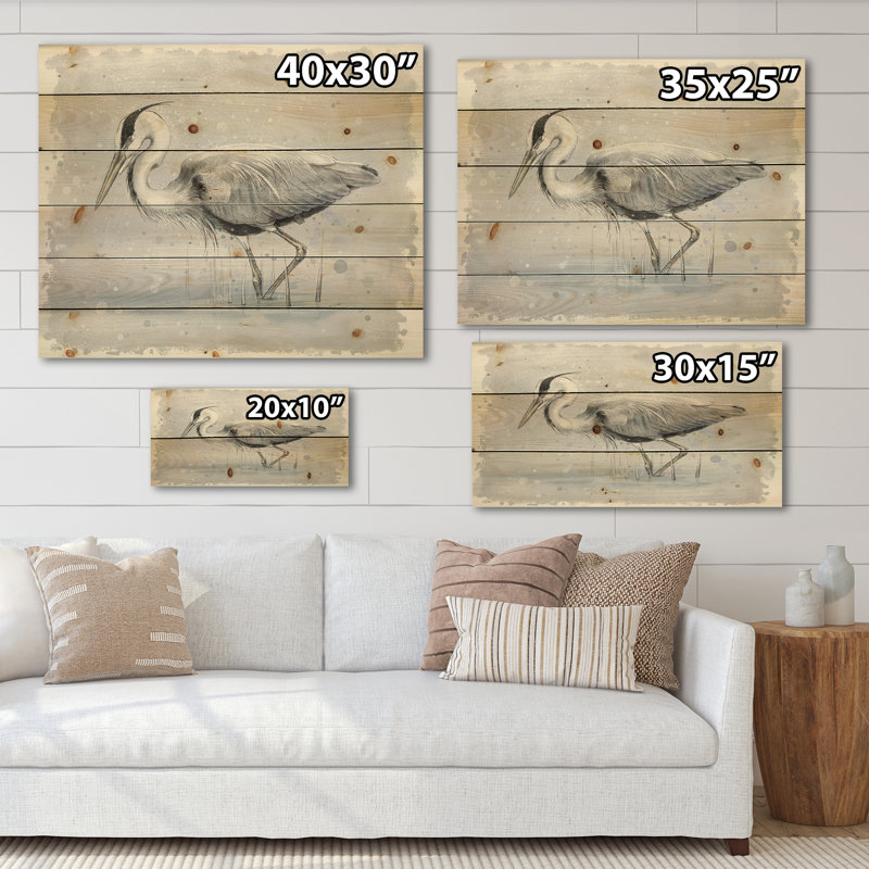 Héron cendré gris - impression de ferme sur bois de pin naturel, H 10 po x l 20 po x P 0,78 po