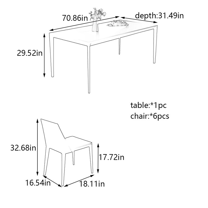 Ensemble de table de salle à manger et de chaises Pure Black Rock, H 29,52 po x L 70,86 po x l 31,49 po