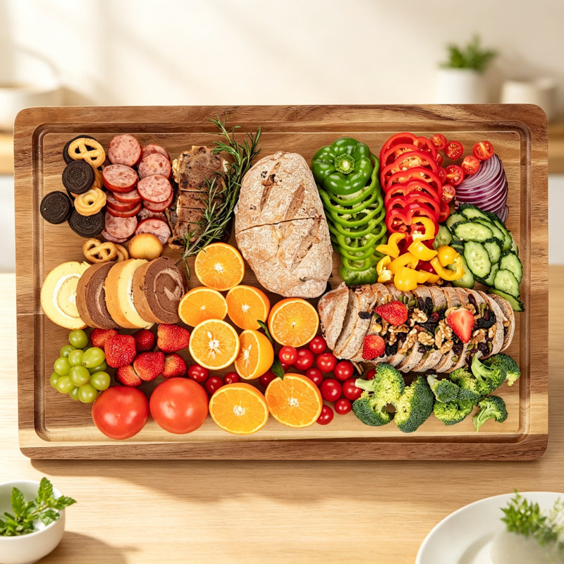 Ensemble de 2 planches à découper pour cuisine en bois d'acacia à structure de grain de bord 45,7 x 30,5 x 2,5 cm pour la viande, les légumes, les fruits
