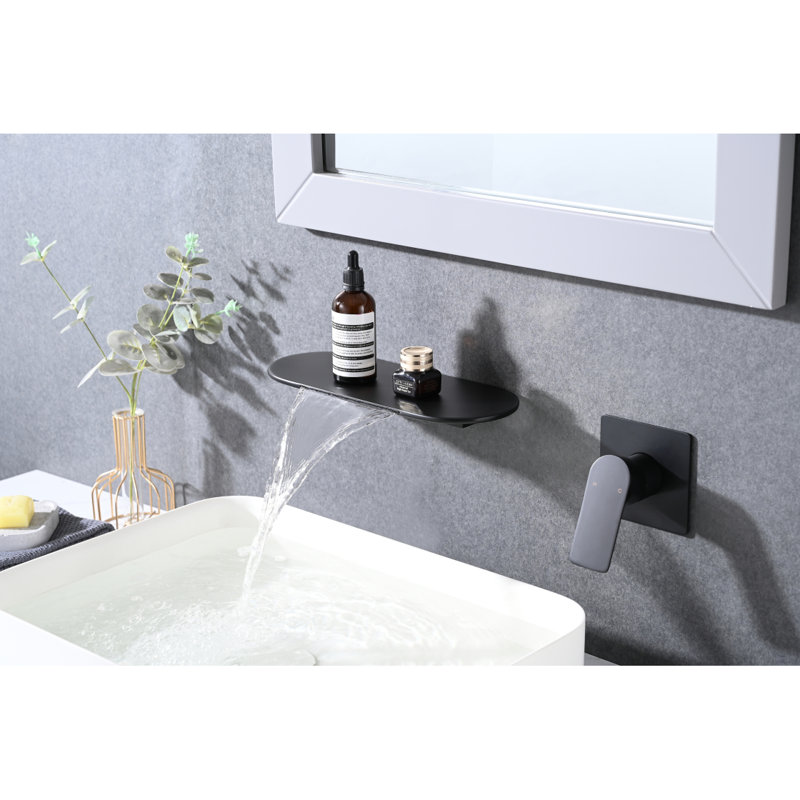 Robinet de baignoire mural noir mat à poignée simple avec robinet de lavabo de salle de bain moderne, Noir mat