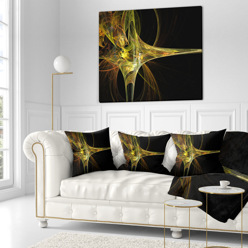 Grande œuvre fractale - coussin imprimé abstrait, 16 po x 1 po, Coussin décoratif, Jaune / Noir