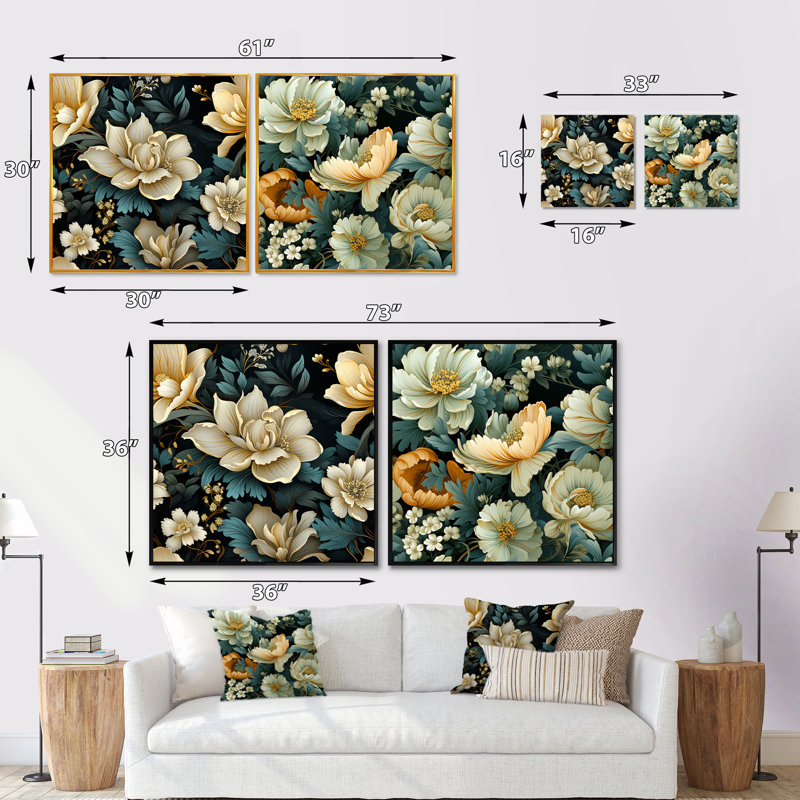 Gouet - Ensemble de 2 collages carrés botaniques abstraits, H 36 po x l 73 po, Toile tendue