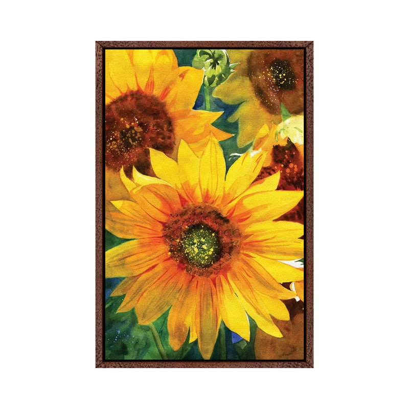 Sunflowers 1 Piece Painting on Canvas, 66.04cm H x 45.72cm W x 3.81cm D, Classic Brown Wood Framed