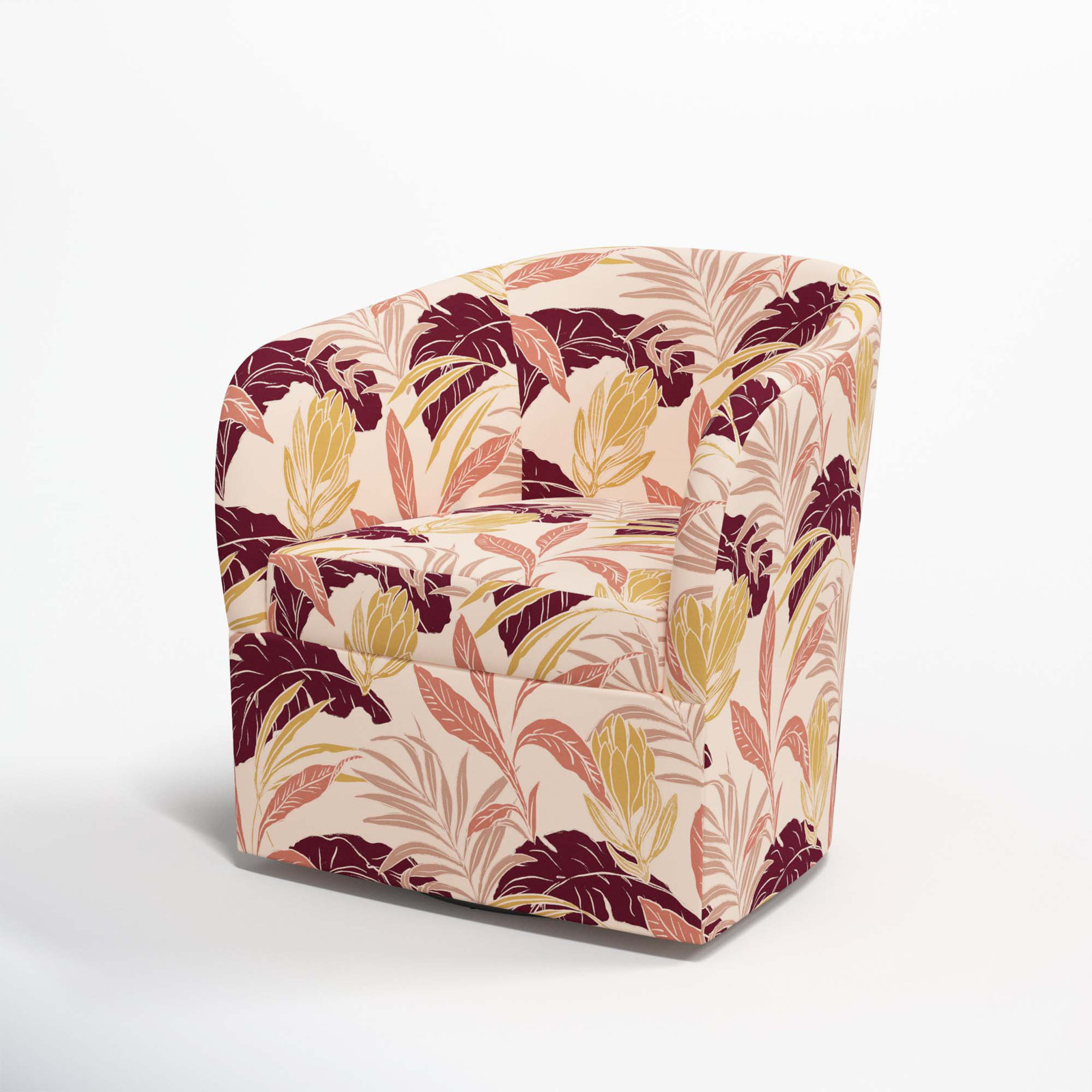 Lesia Upholstered Swivel Barrel Chair, Protea Palm Blush