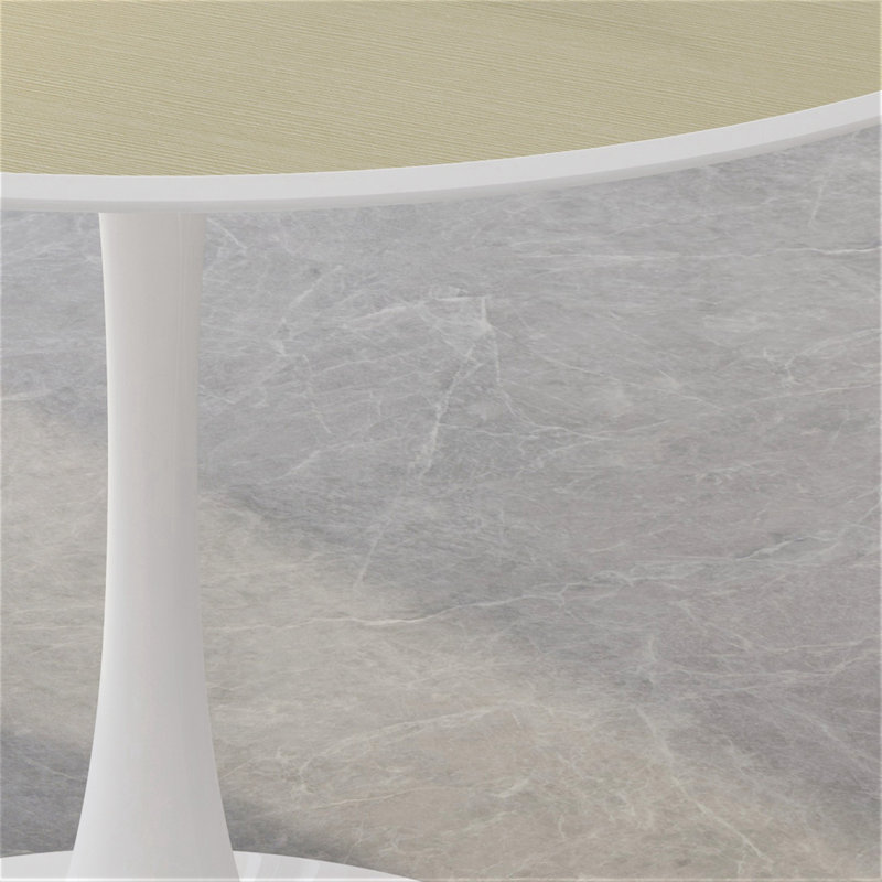 Round Metal Base Dining Table, Wood, White, 29.33"H x 42.13"W x 42.13"L