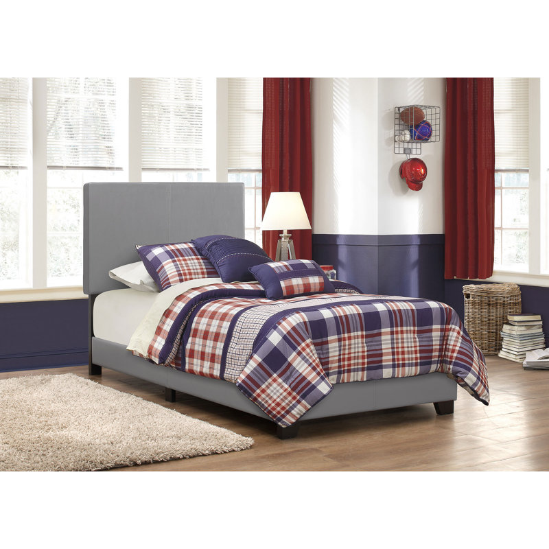 Clu Faux Leather Upholstered Twin Panel Bed Grey, Twin, Gray