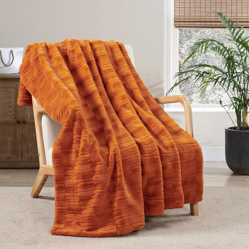 Knitted Throw Blanket, 127cm x 152.4cm, Burnt Orange
