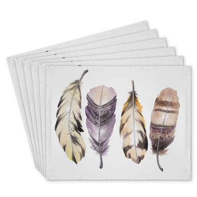 Purple Feather Polyester Placemats Set of 6 | Home Decor