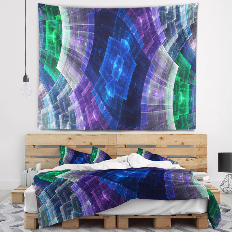 Tapisserie abstraite bleue et verte, H 50 po x l 60 po