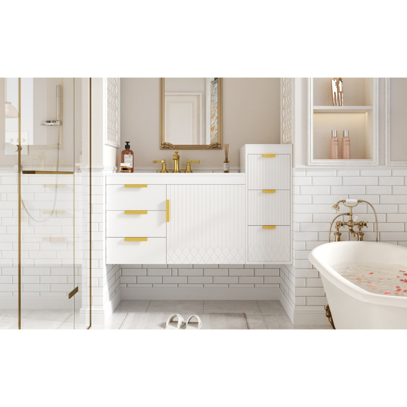 Meuble-lavabo mural 30 po avec porte à fermeture douce et tiroirs, meuble-lavabo avec lavabo, Blanc