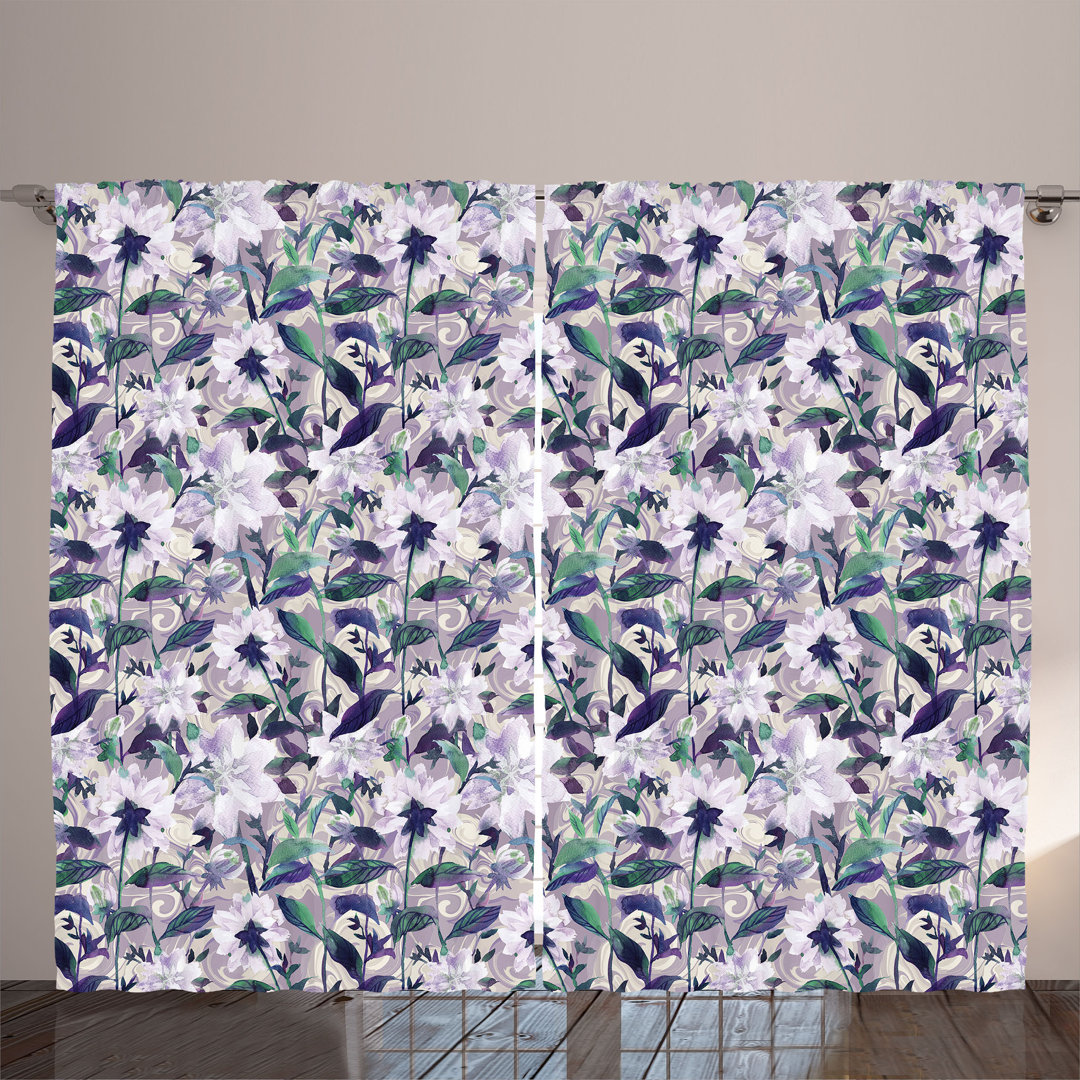 Rustic curtain, floral botanical pattern, floral pattern, purple sea green quartz