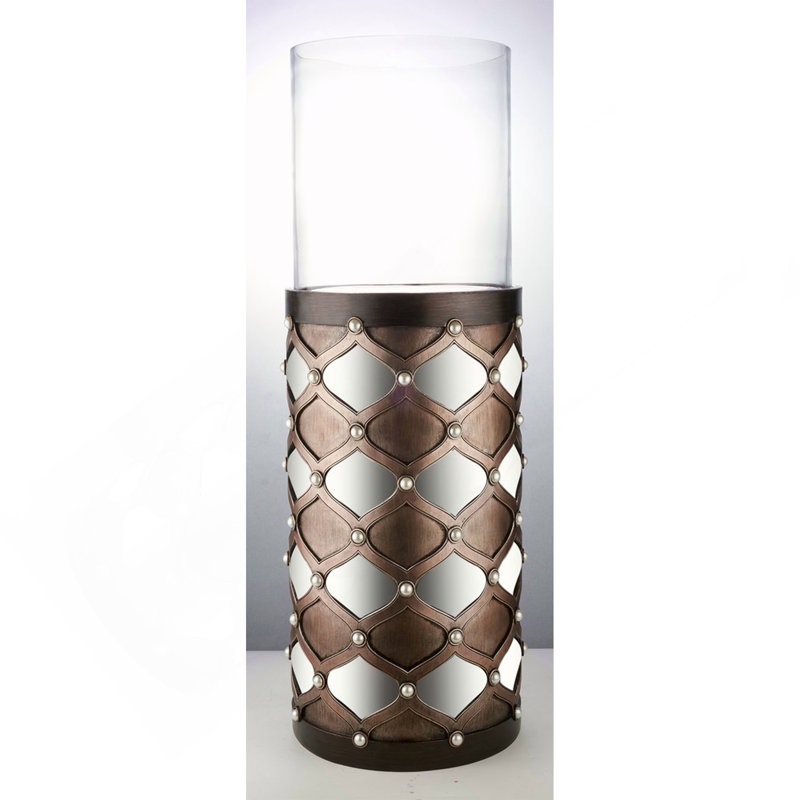 Grand bougeoir 31 po avec verre ouragan, miroir Arabesque, 31" H x 11.25" W x 11.25" D