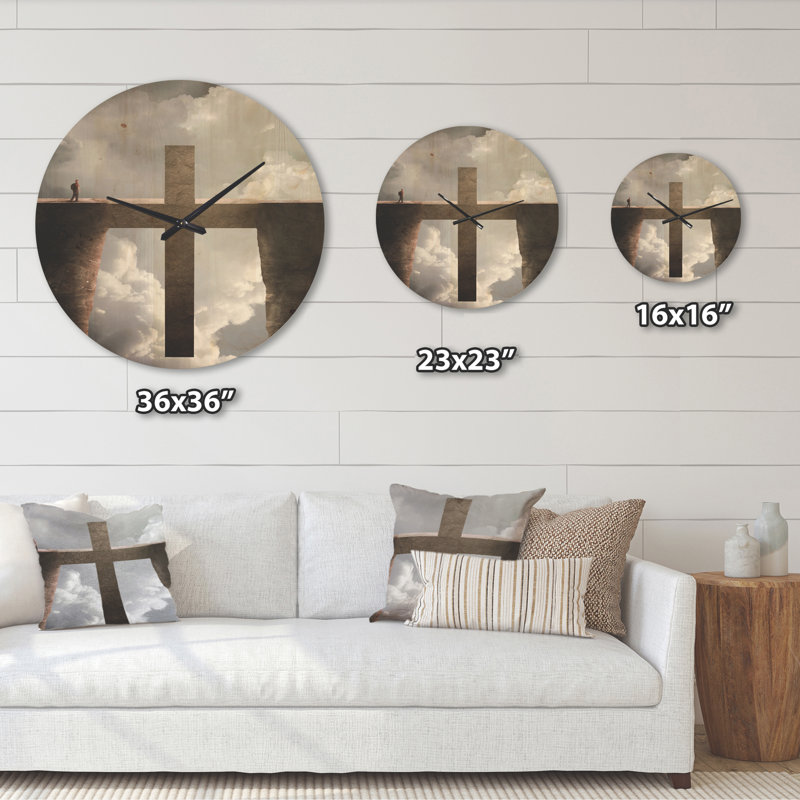 Horloge murale moderne en bois - Grande croix entre deux falaises, Grand