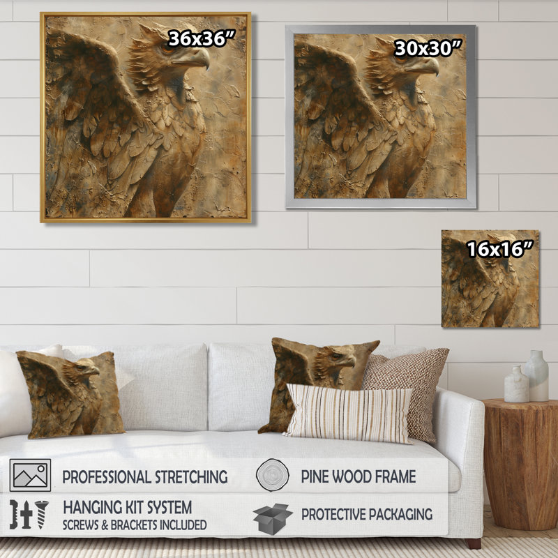Fierté gryphon brune - créature Mythique, Cadre simple noir, bois massif, H 16 po x l 16 po