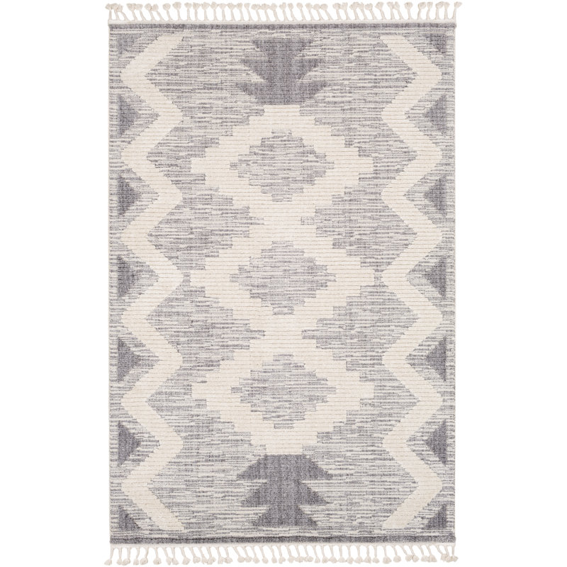 Tapis gris / ivoire à motif géométrique Highpoint, Rectangle 2 pi x 2 pi 11 po