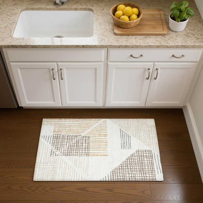 Premium Machine Washable Mayfield AMF2270 Striped Rug, 1'8" x 2'6", Ivory