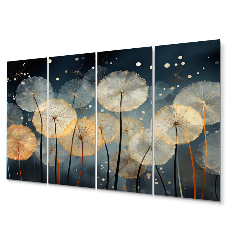 Blanc sarcelle pissenlit symphonie II - ensemble d'art mural floral en métal