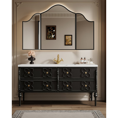 Meuble-lavabo en bois d'hévéa noir français