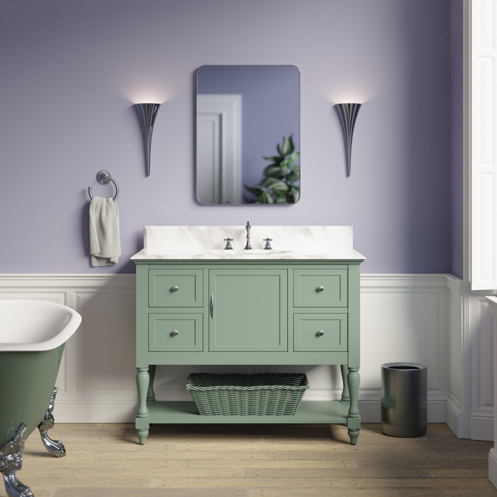 42'' Single Bathroom Vanity, Sage Green, Carrara Marble