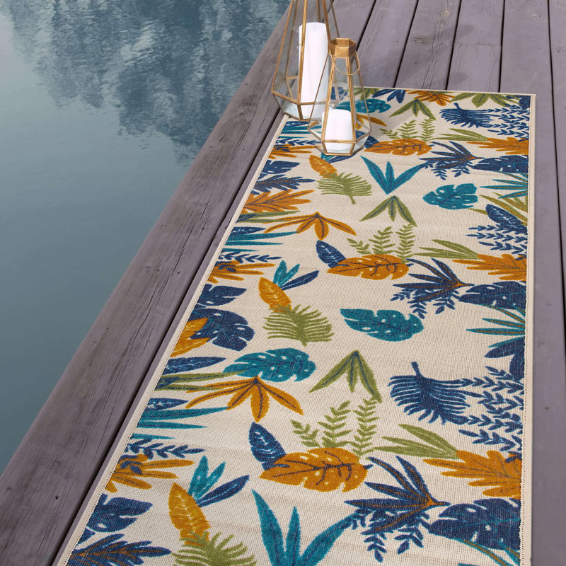 Brook Floral, Blue/Green/Orange, Indoor/Outdoor Area Rug, Runner 2' x 7'