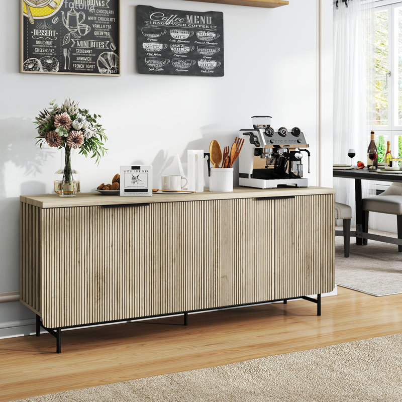Buffet 68 po à 4 tiroirs avec lumière DEL et tablettes réglables, Jaune