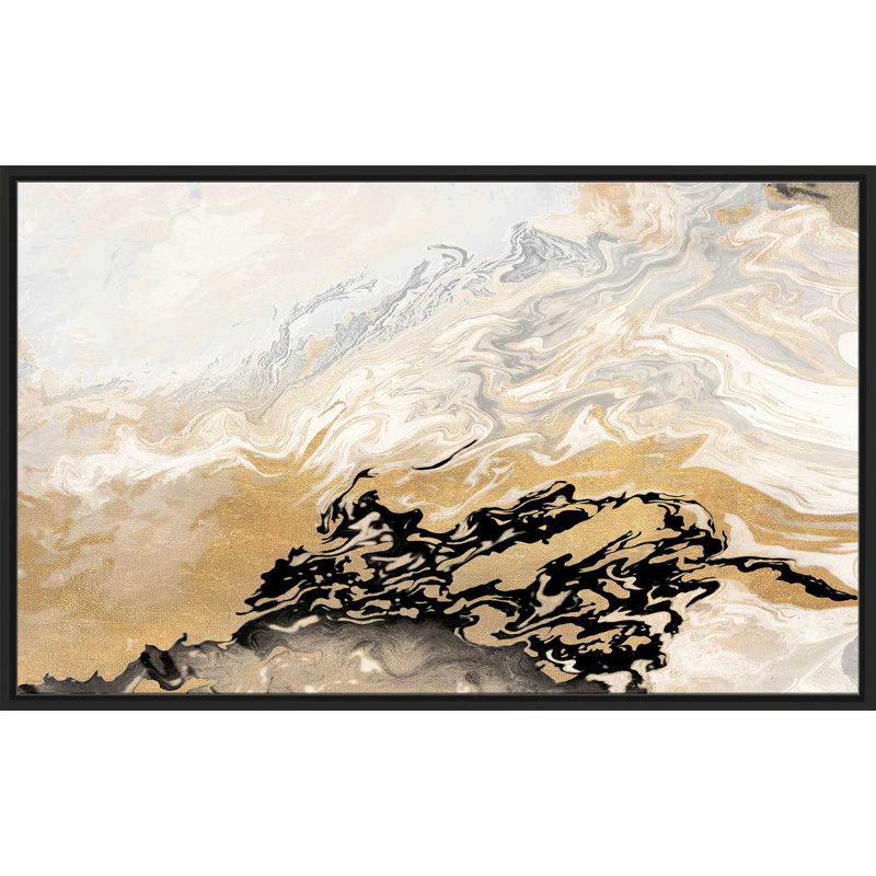 «Gold Wave», reproduction de peinture acrylique sur toile encadrée, H 21,5 po x l 33,5 po x P 2 po, Cadre noir