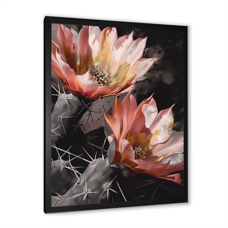 Fleur de cactus orange gris II - impression, Cadre photo noir, H 20 po x l 12 po x P 1 po