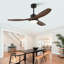 Ventilateur de plafond noir moderne de 52 pouces avec lumière et 3 pales en ABS avec moteur à courant continu réversible