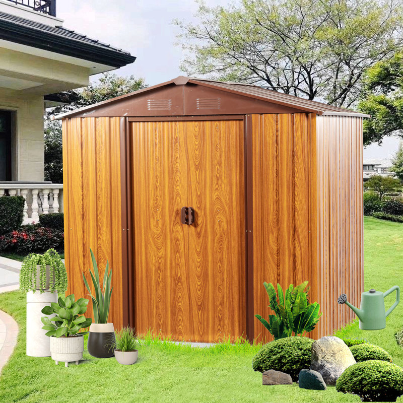 Remise de rangement en métal, Café, H 72,44 po x l 76,37 po x P 68,5 po