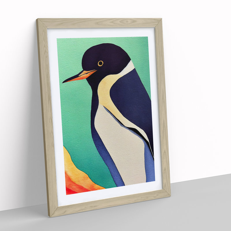 Delightful Penguin - Single Picture Frame Print, 40cm H x 60cm W x 2cm D, Oak Framed 