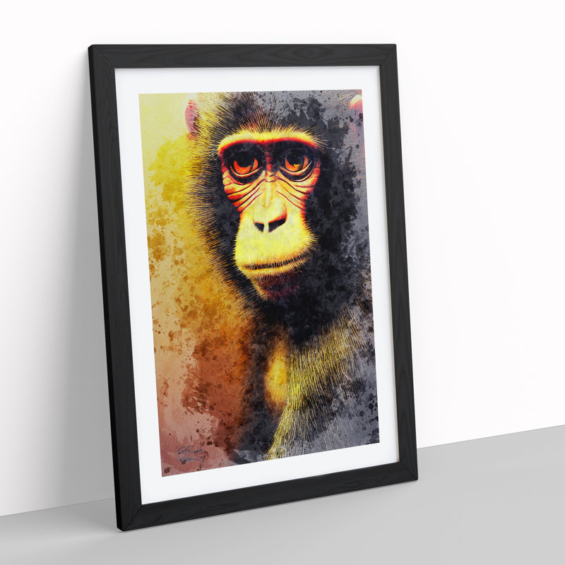 XV1022-5149X Monkey No.1 - Single Picture Frame Painting, 46cm H x 34cm W x 2cm D, Black