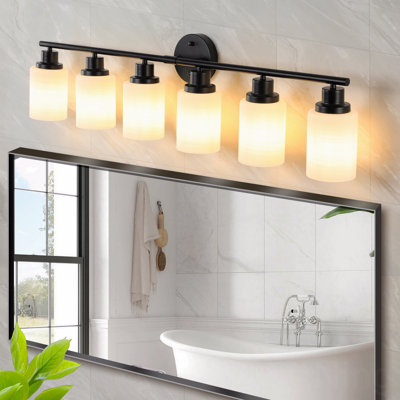 39" Modern Style 6-Light Configuration Vanity For Bathroom Use Mirror Light, Frosted White Glass Material With In Black Finish Metal Material Iron Frame, Contemporary Wall Sconce