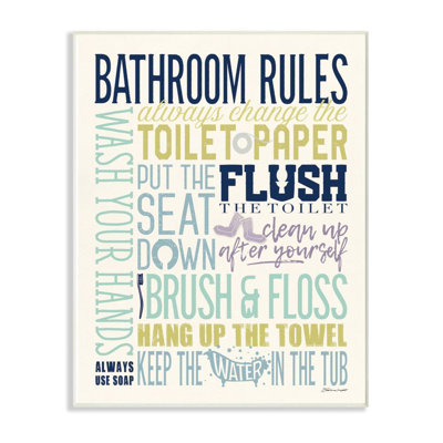 «Bathroom Rules Aqua Blue Green and Mauve Colorful» par Stephanie Workman Marrott - impression d'art textuel