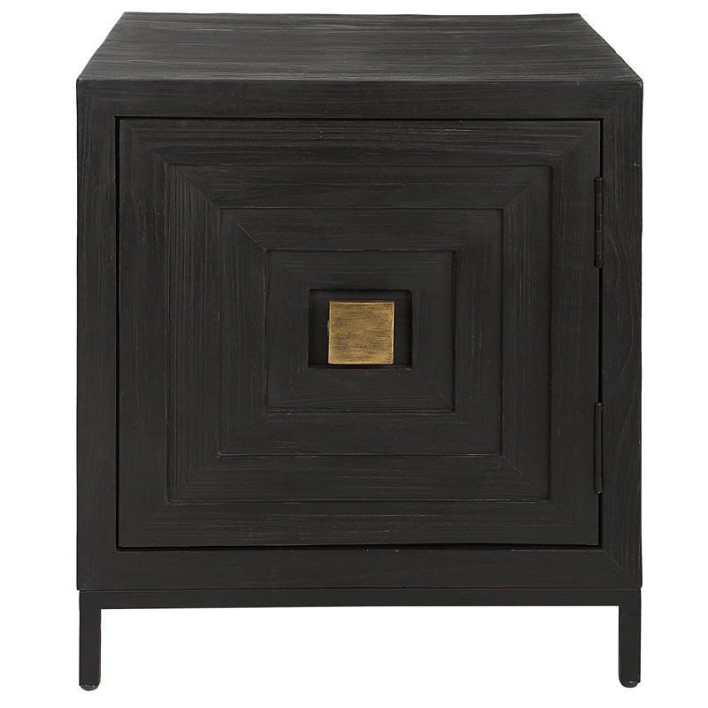 Dark Wood and Brass Modern End Table with Storage