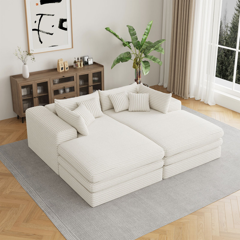 Upholstered Compression Double Sponge Chaise Boneless Cloud Sofa, Modern Sleeper Loveseat Chair For Living Room Bedroom Reading