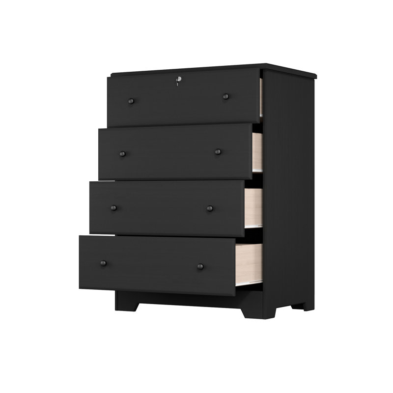 Commode 4 tiroirs en bois massif Raiqa, Noir