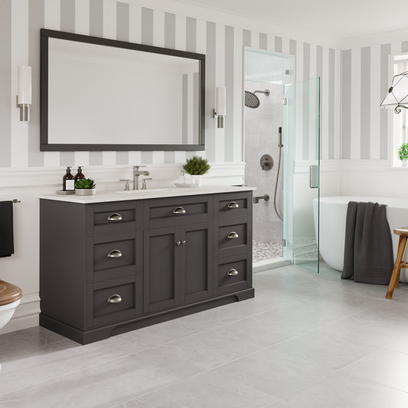 Didomenico 60"W X 22"D Bathroom Vanity With White Carrara Quartz Countertop And Undermount Porcelain Sink, Charcoal Gray