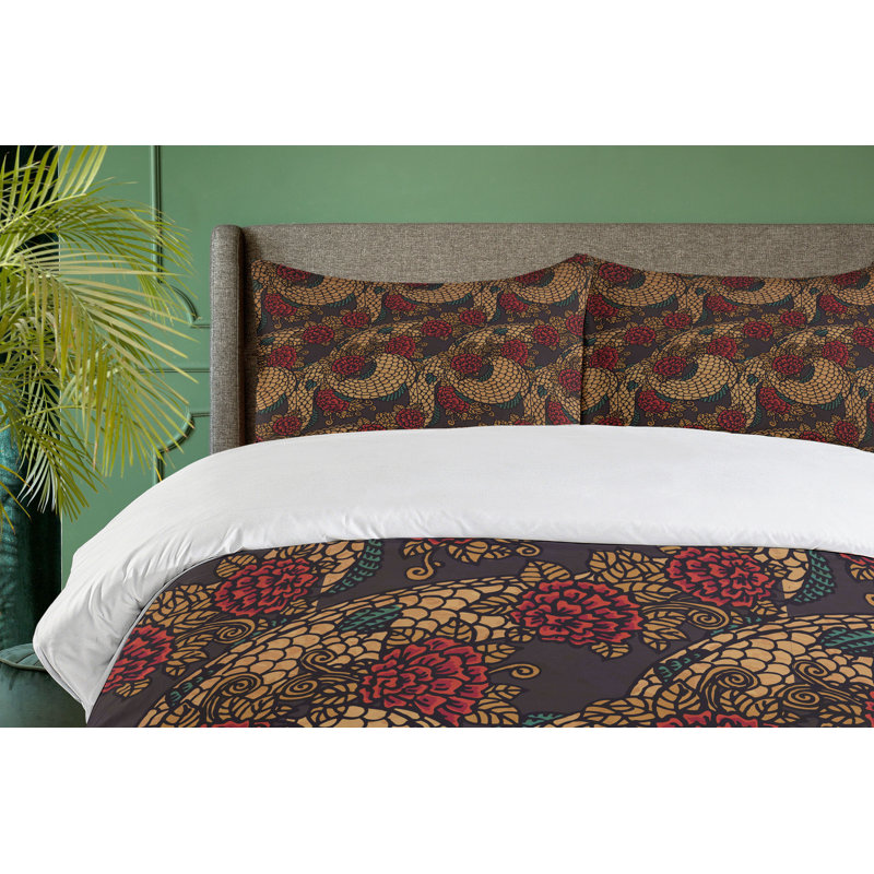 Ambesonne Eclectic Floral Duvet Cover Set