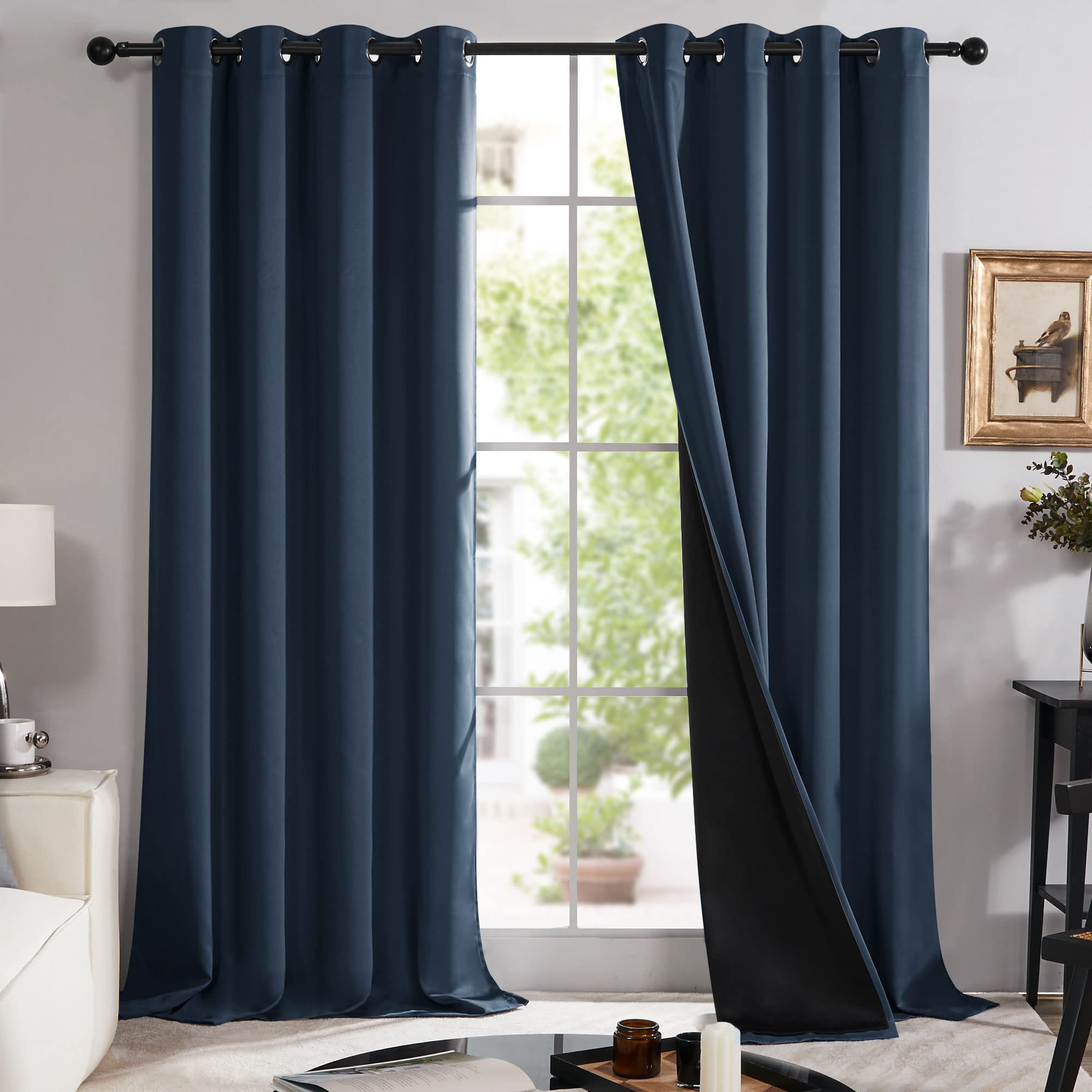 Deconovo Total Blackout Curtains for Living Room, Thermal Insulated, 2 Panels, 52 inchx72 inch, Navy Blue, Size: 52 x 72, image size:2000x2000