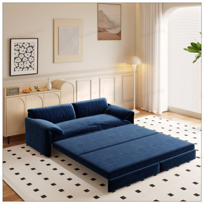 66inch Queen Pull Out Sofa Bed, 3-in-1 Convertible Sleeper Sofa with Side Storage, Multi-Functional Velvet Loveseat Bed for Living Room, Bedroom, Apartment, Office