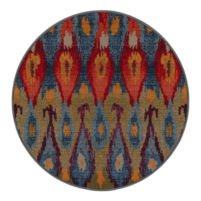 Newt Ikat Blue Indoor/Outdoor Area Rug, Round 2'7"