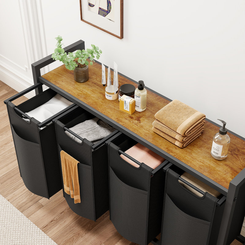 Laundry Hamper with Wheels, Home Freestanding Laundry Basket with Removable Bags and Storage Platform