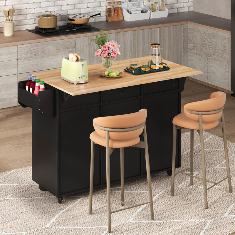 Wood Kitchen Island, Black