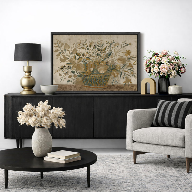Œuvre d'art rétro panier floral, cuisine rustique botanique ou photos de décor de maison de campagne, impression sur toile encadrée