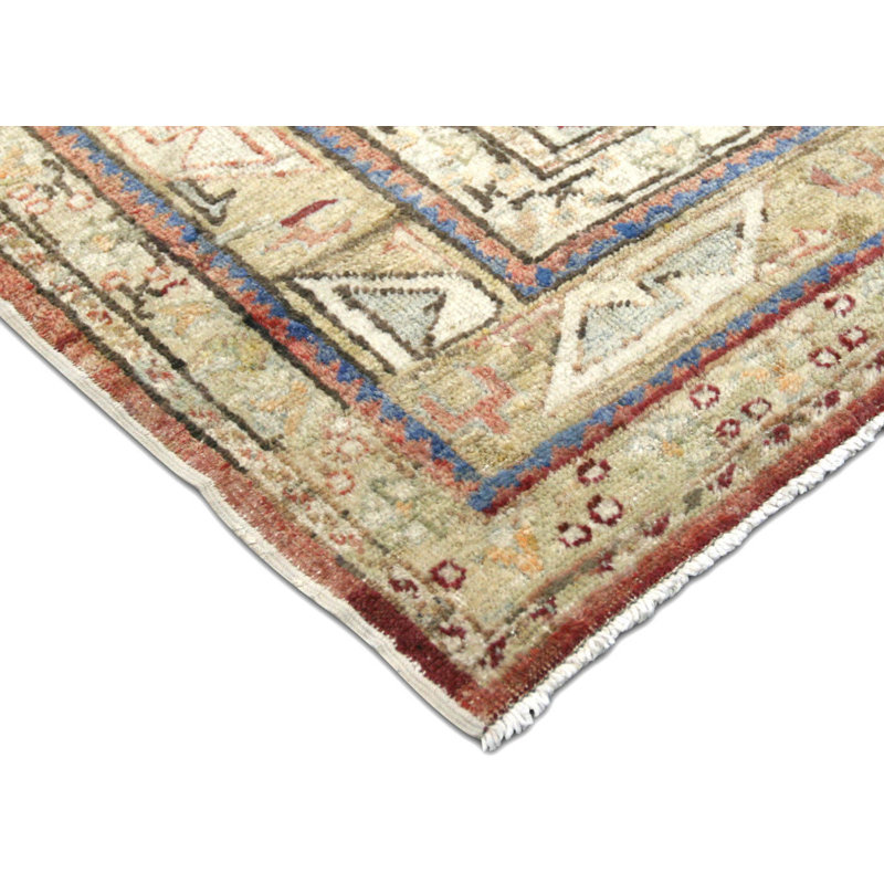 Tapis rouge / beige en laine noué à la main de conception unique des années 1960 de 4 pi x 5 pi 2 po
