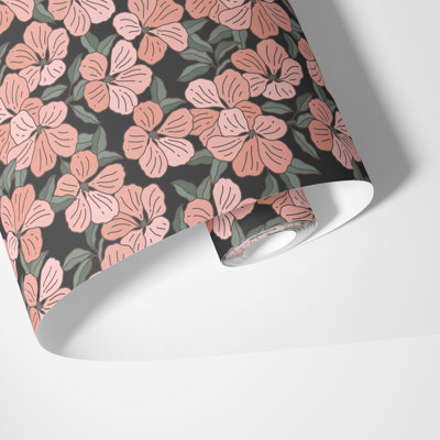 Papier peint rose floral, H 125 po x l 25 po, papier pré-collé