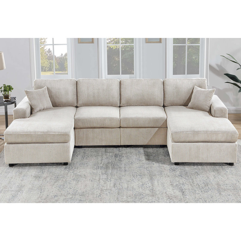 Eartha 3-Piece Sectional Set, Ivory Corduroy