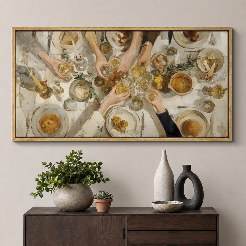 «Warm Toned Feast Celebration», très grande image, impression sur toile encadrée, H 30 po x l 60 po, Naturel