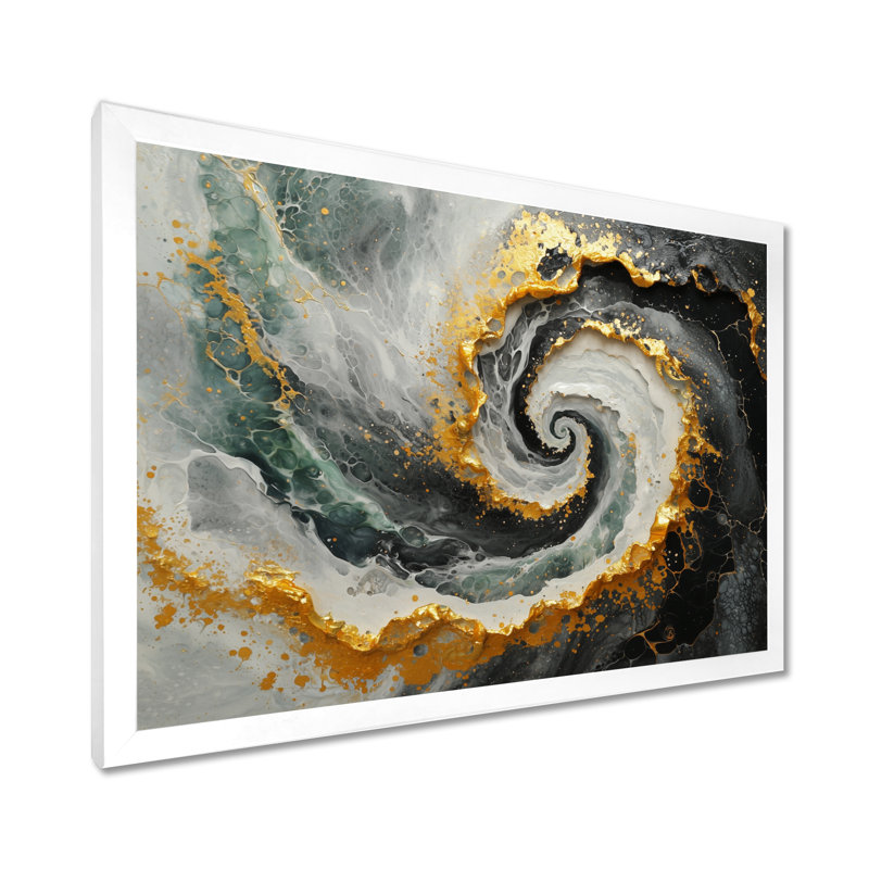 Abstrait noir et or cosmique vortex II - spirales abstraites, art mural, H 12 po x l 20 po, Cadre de photo unique, Blanc